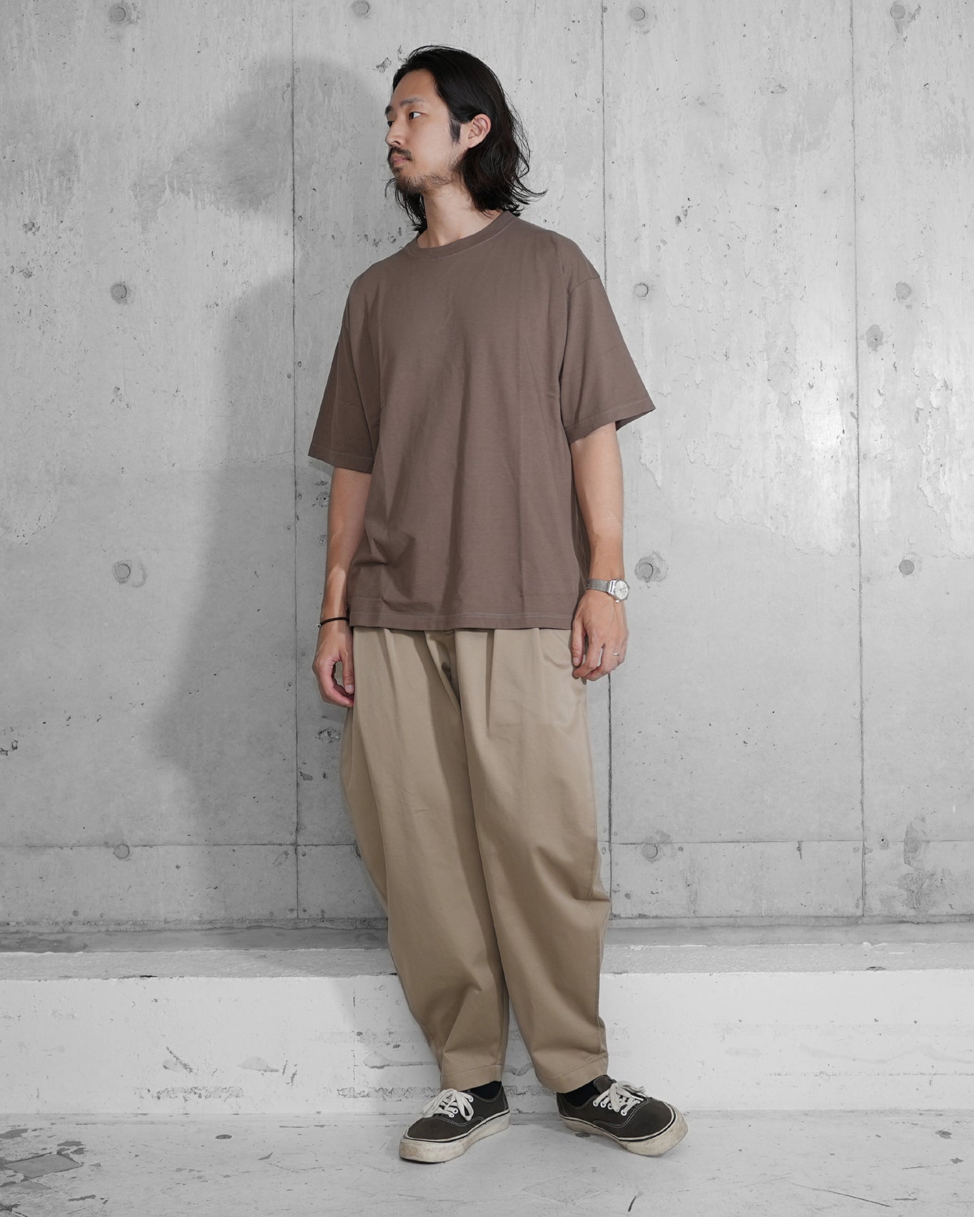 GARMENT DYED COTTON RAYON T / MOCHA