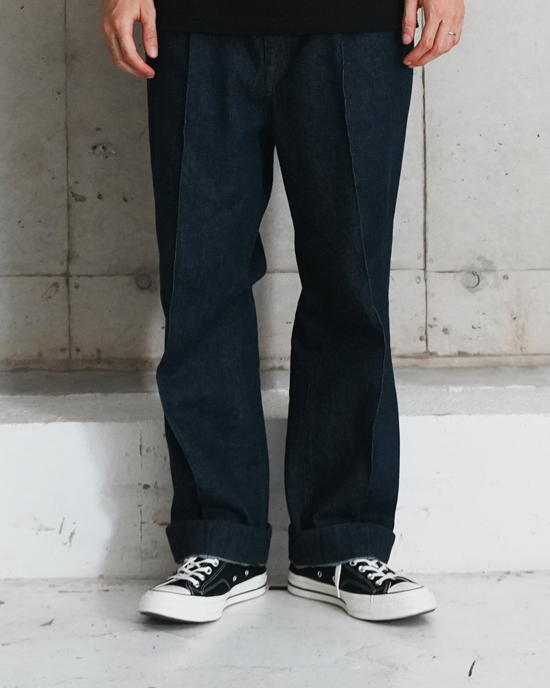 PIN TUCK DENIM TROUSERS