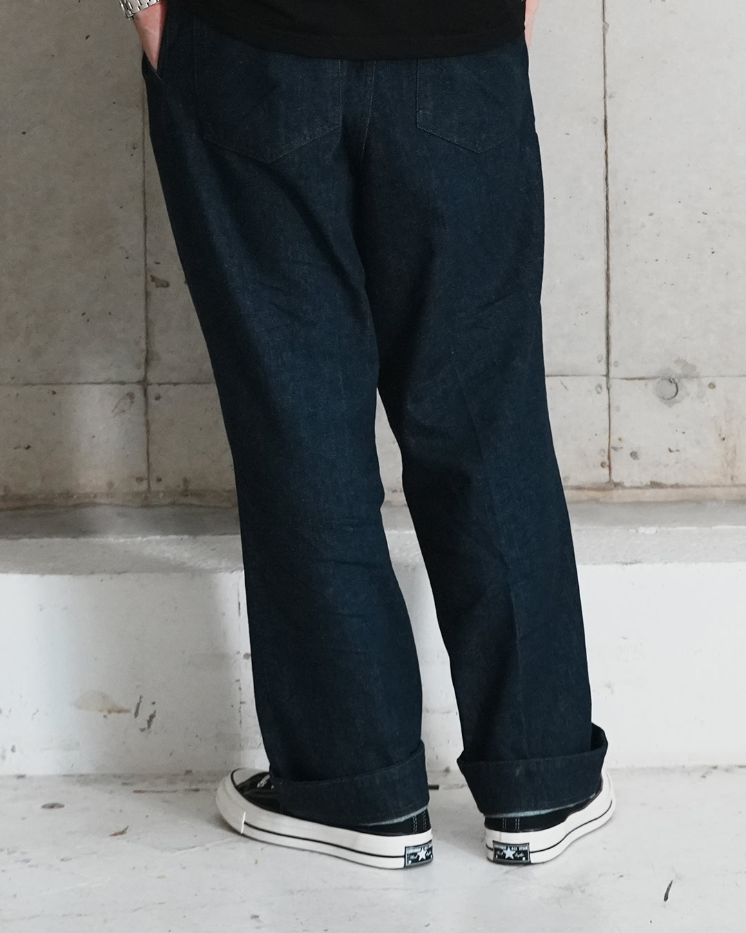 PIN TUCK DENIM TROUSERS